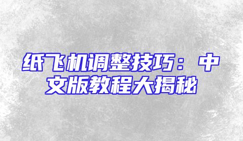 纸飞机调整技巧：中文版教程大揭秘