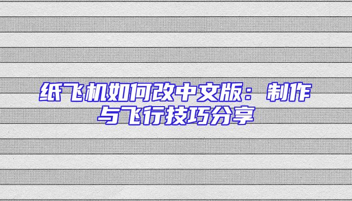 纸飞机如何改中文版：制作与飞行技巧分享