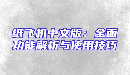 纸飞机中文版：全面功能解析与使用技巧