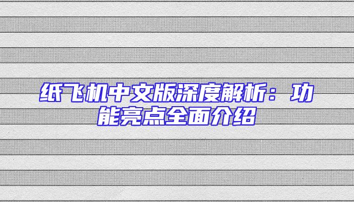 纸飞机中文版深度解析：功能亮点全面介绍